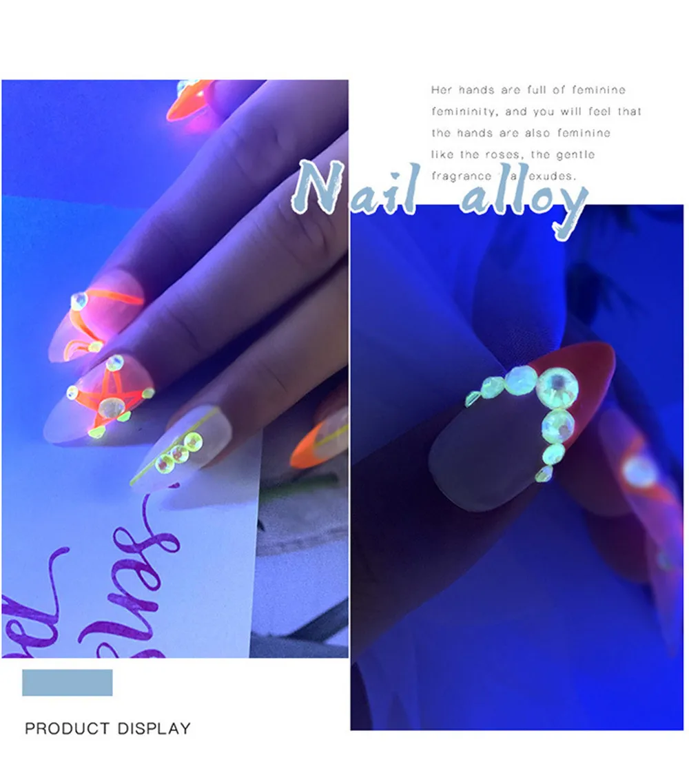 1 Pack Flatback Luminous Nail Rhinestones Mixed Sizes Crystal Shiny Nail Flat Drill Flash Gems Glass Nail Art Decorations Tools (8)