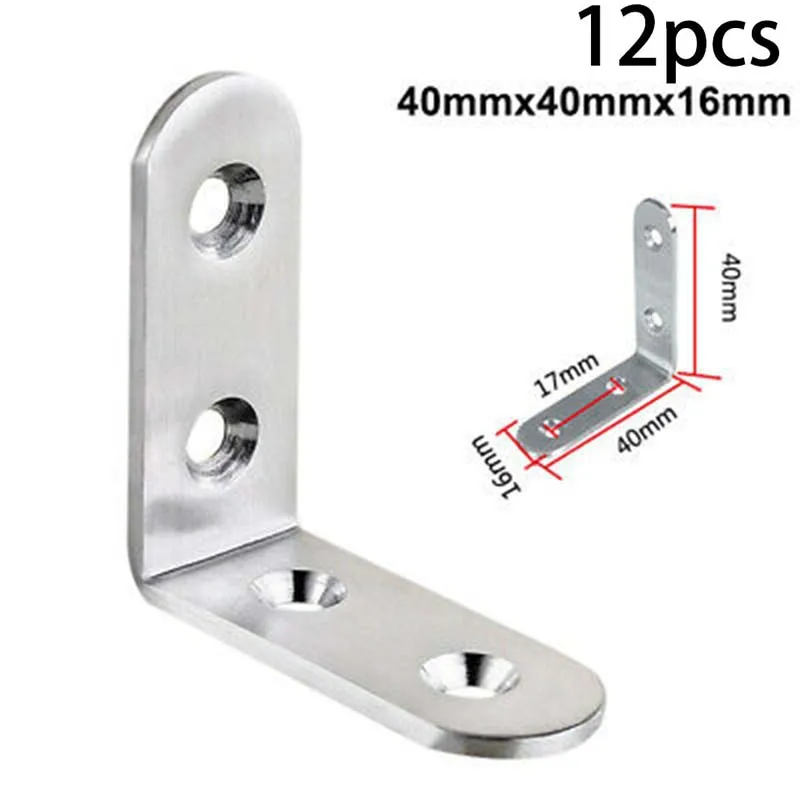 

12pcs Brackets Stainless Steel Thickened L-Shaped Right Angle Corner Bracket 90 Degrees With Screws Brand New