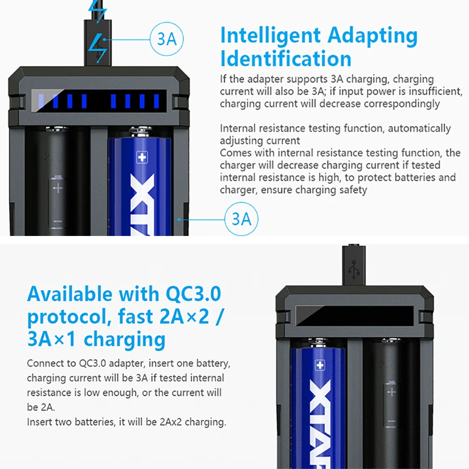 Зарядное устройство XTAR SC2 3A быстрая зарядка 3 6/3 7 в QC3.0 быстрое зарядное