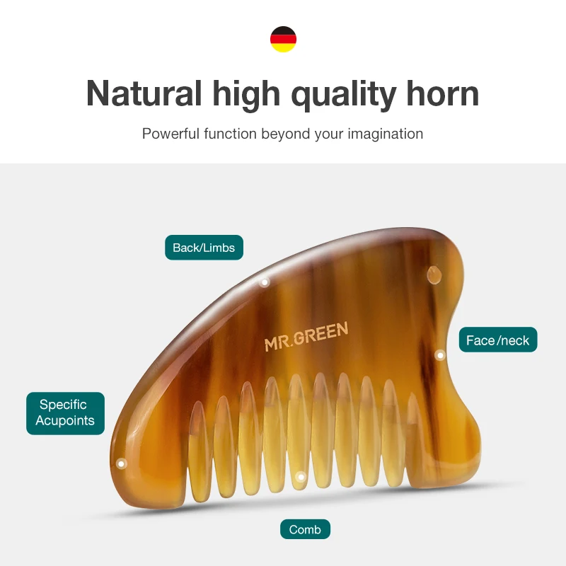 Comb With MR.GREEN Guasha Scraping Massage Board Nature Ox Horn Face  Beauty Tools Neck Body Massage Skinb_voghion.com