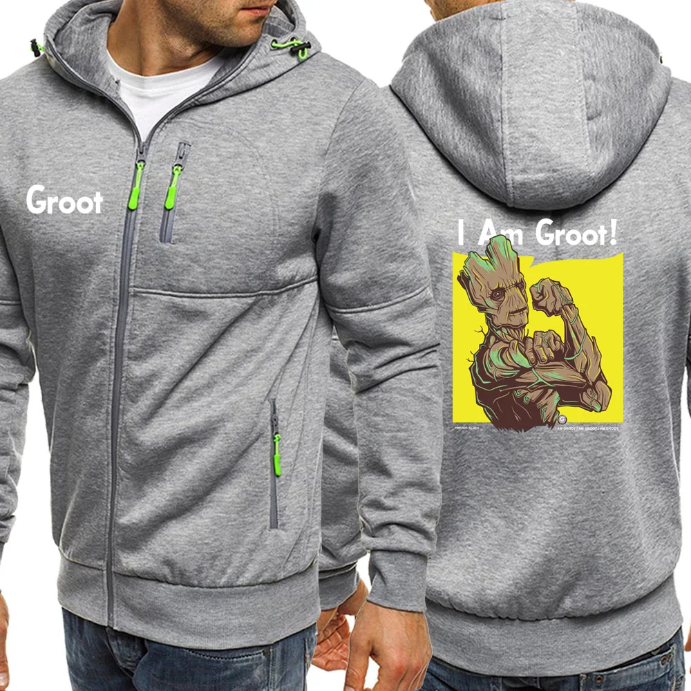 Толстовки Groot Guardians Of The Galaxy, лидер продаж, осенний спортивный костюм, Мужская толстовка, модная куртка на молнии, мужская Толстовка Harajuku