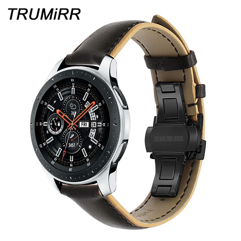 Двухцветный ремешок из натуральной кожи для samsung Galaxy Watch 46 мм/gear S3 Frontier классический ремешок для часов стальной ремешок с застежкой-бабочкой