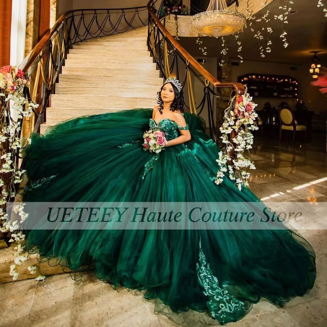 Vestido De Quinceañera Verde Esmeralda Brillante Para 15 Años, Vestido
