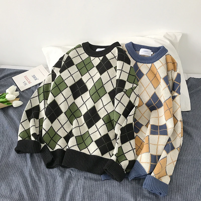Winter New Sweater Men Warm Fashion Retro Casual Plaid Knit O-neck Pullover Man Streetwear Wild Loose Long-sleeved Sweater M-2XL Winter New Sweater Men Warm Fashion Retro Casual Plaid Knit O-neck Pullover Man Streetwear Wild Loose Long-sleeved Sweater M-2XL