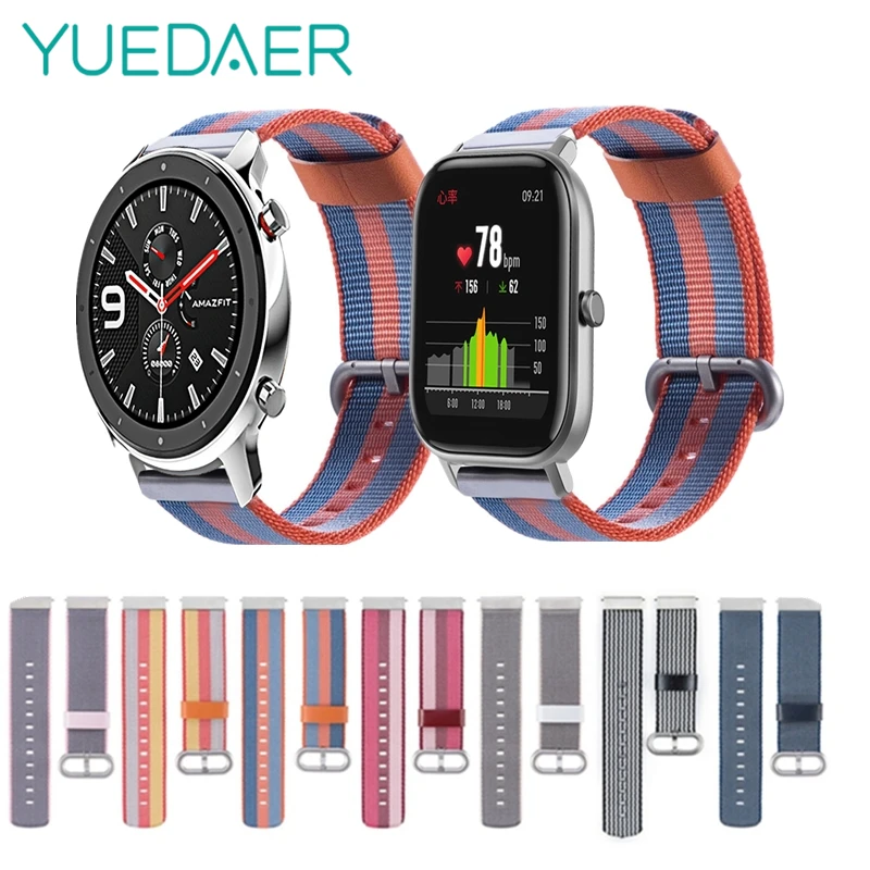 

YUEDAER Canvas Nylon Wrist Strap For Xiaomi Amazfit GTS GTR 47 42 Watch Band Replacement For Amazfit Bip GTR 47MM 42MM Strap