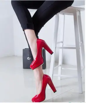 

Hot Women Pumps Shoes Women PU Leather Shallow Slip-On Round Toe High heels Wedding Party Derss shoes Mujer Plus size 34-42 New