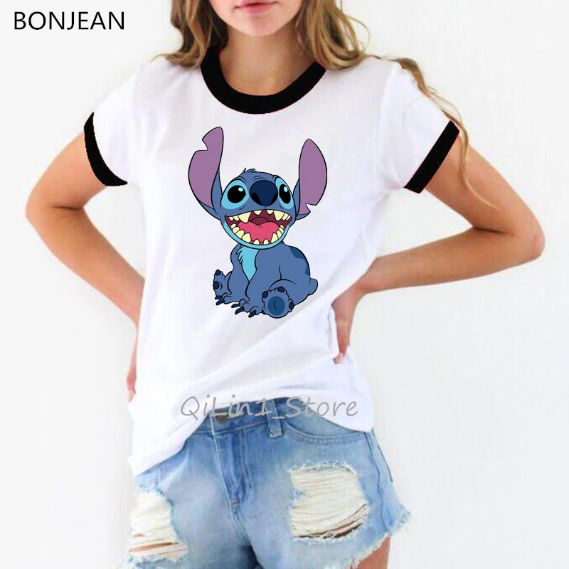 Забавные футболки camiseta mujer LILO STITCH модная футболка женская одежда harajuku ulzzang футболка женская футболка с мультяшным принтом