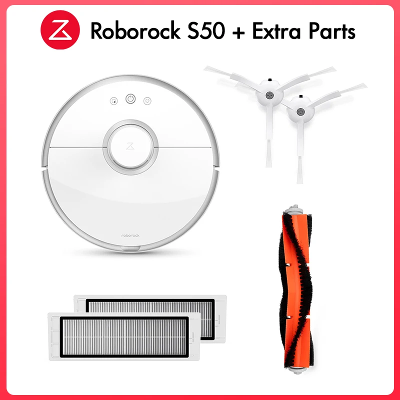 Робот-пылесос Roborock S50 S55 Xiao mi 2 для уборки дома, влажной уборки, робот-ковёр, пылесборник, умный автоматический - Цвет: White Add Extra Part