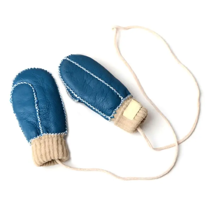 Детские зимние перчатки с подвесным канатом, утепленные замшевые Искусственные кожаные перчатки