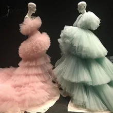 Nuevos vestidos de noche largos fruncido por capas verde menta a la moda con volantes tutuma Rosa melocotón hinchado vestidos de