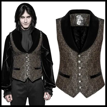 

Punk Rave Gothic Steampunk Palace Dark Gold Jacquard Vest Top Jacket Victorian Vintage Mens Vest Cosplay Sostume