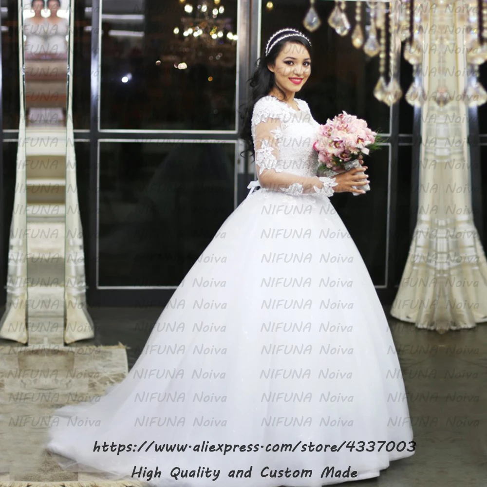 Robe de Mariee Африканские свадебные платья для женщин, свадебные платья со шлейфом, модное кружевное свадебное платье с длинными рукавами, trouwjurk