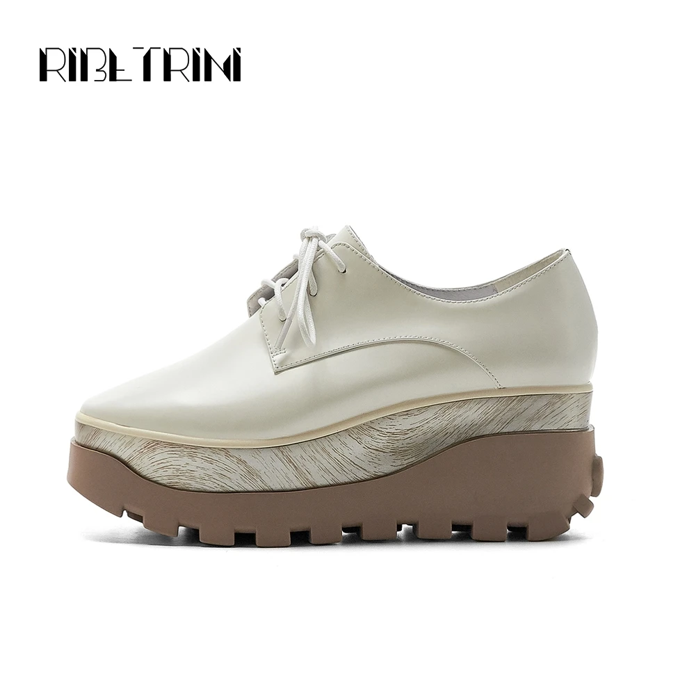 

RIBETRINI New Spring Female Quality lace-up Platform Shoes Woman Comfort Genuine Leather Sneakers Women 2020 Fashion Dad Shoes