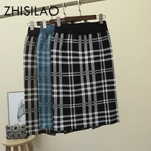 Прямая трикотажная юбка женская элегантная клетчатая юбка Mujer карандаш облегающая тонкая юбка с высокой талией клетчатая Весенняя Осенняя