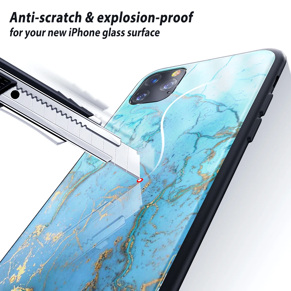 Закаленное стекло телефон Чехол под мрамор чехол для Apple iPhone 11 Pro Max 2019 Задняя