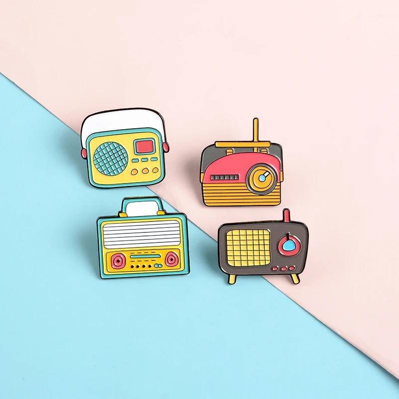 

Cartoon Portable Retro Radio Lapel Enamel Pins Fashion Multicolor Brooches Badges Clothes Bag Pins Jewelry Gifts For friends