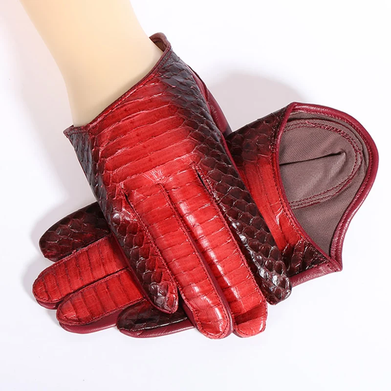 Женские перчатки из натуральной кожи, женские весенне-осенние тонкие стильные перчатки из овечьей кожи со змеиным узором, 1319