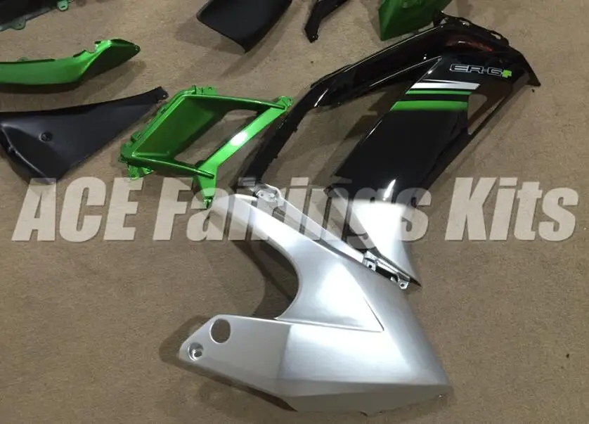 Легко Установка ABS Обтекатели комплект подходит для Kawasaki Ninja 650R ER-6F возрастом 12, 13, 14, 15, 650 ER6F 2012 2013 серебристо-зеленый