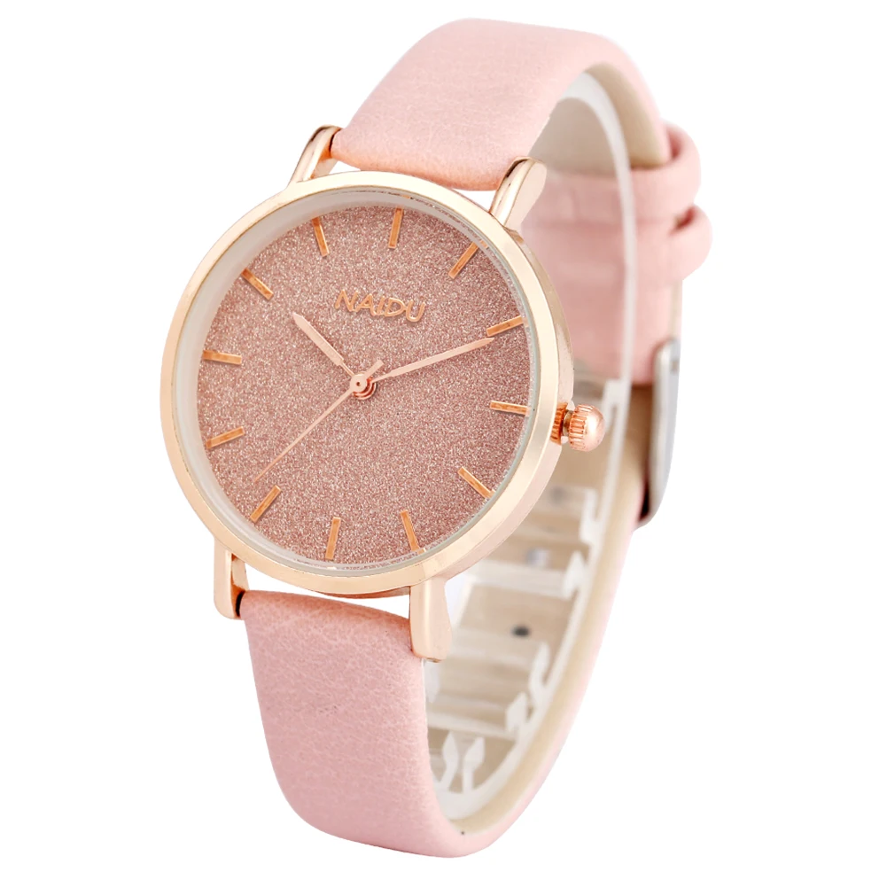 

Cute Pink Leather Strap Wrist Bangle Watches Analog Quartz Watch Women Novel Dial Bracelet Rose Gold Case Clock horloge dames