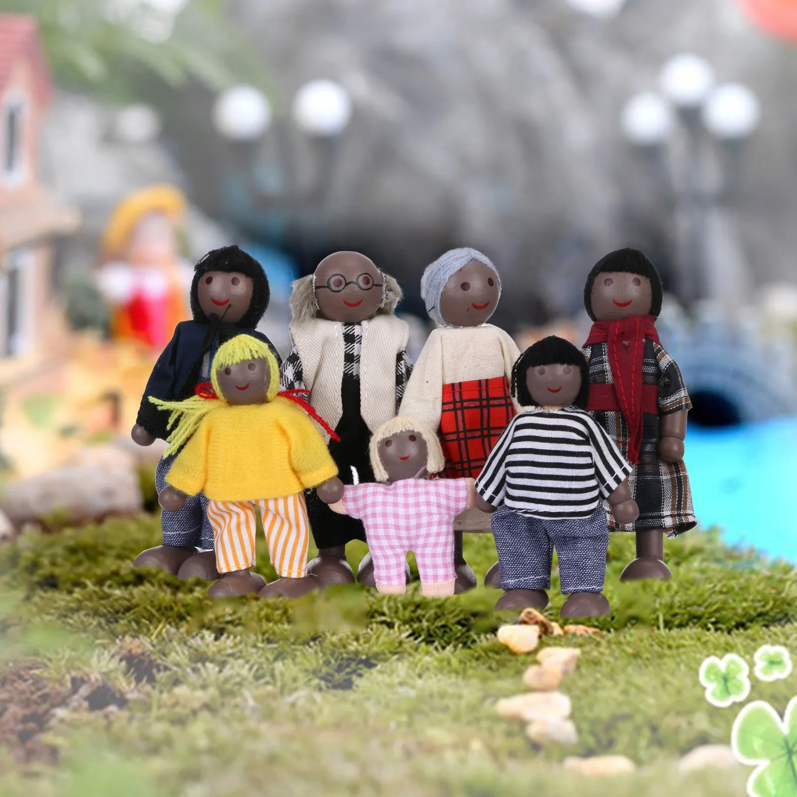 new Kids Girls Lovely Happy Dolls Family Playset Wooden Figures Set Of 7 African Toy Accompanying Toys Игрушки Для Девочек | и