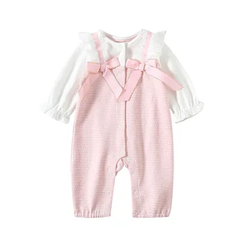 

2020 New Autumn Baby Romper Long Sleeve Pink bow sweet newborn jumpsuit girls clothing