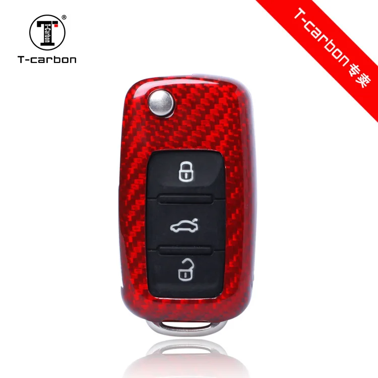 A-red Настоящий чехол для ключей автомобиля из углеродного волокна для VW Golf Bora Jetta POLO GOLF Passat Skoda octevia A5 Fabia seat Leon автомобильные товары - Название цвета: A-red