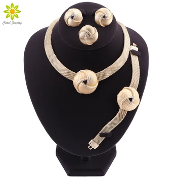 

Fine Wedding Gold Color Necklace Earrings Jewelry Set Party African Women Nigerian Dubai Crystal Jewelry Sets