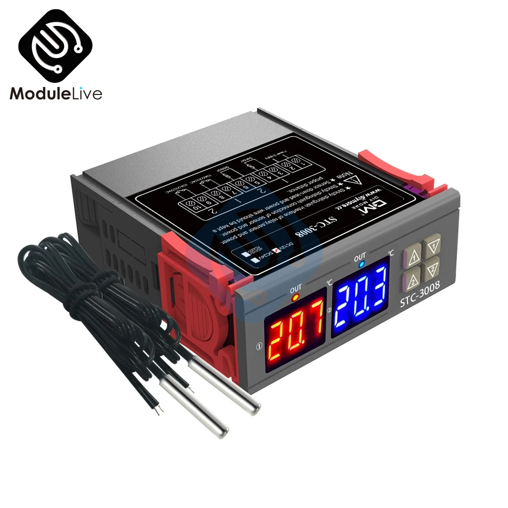 STC 3008 AC 220V 50/60Hz 12V 24V цифровой светодиодный термометр Температура контроллер