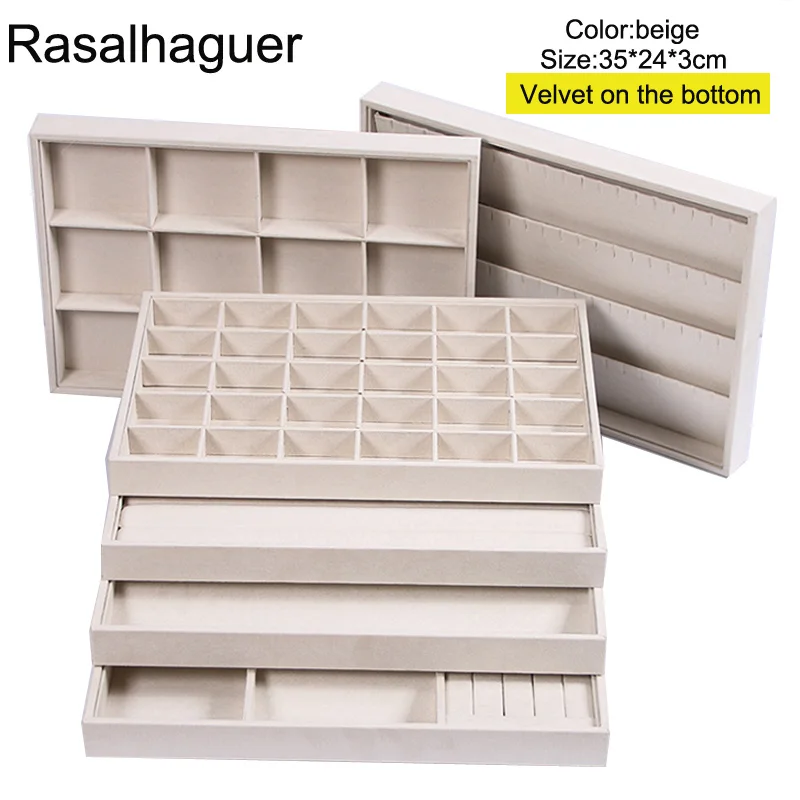 Beige Full Velvet Jewelry Trays Jewelry Storage Organizer Jewelry Display Holder Bracelets Rings Earring Jade Pendan Box Case