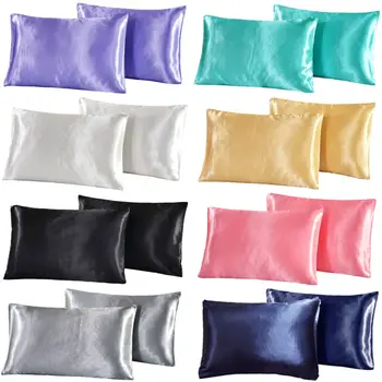 2 piece set of large silk satin pillowcase simple solid color bedding household smooth multicolor satin pillowcase household 2
