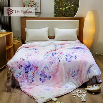 

Liv-Esthete Luxury Flower Natural Silk Cotton Duvet Comforter Filled 100% Silk Four Seasons Quilt Double Queen King Quilts
