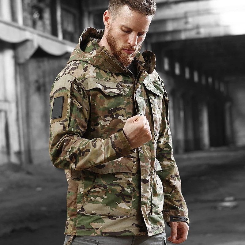 Thoshine-Chaqueta de camuflaje con capucha para hombre, abrigo táctico militar impermeable a prueba de viento, para primavera, Otoño e Invierno