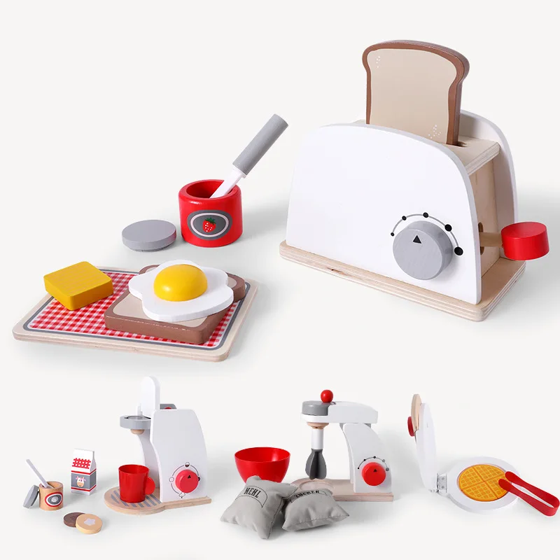 Wooden Kitchen Cook Baby Toys Wood Coffee Machine Toaster Food Mixer kids Pretend Play Early Learning Educational New Year Gift (7)