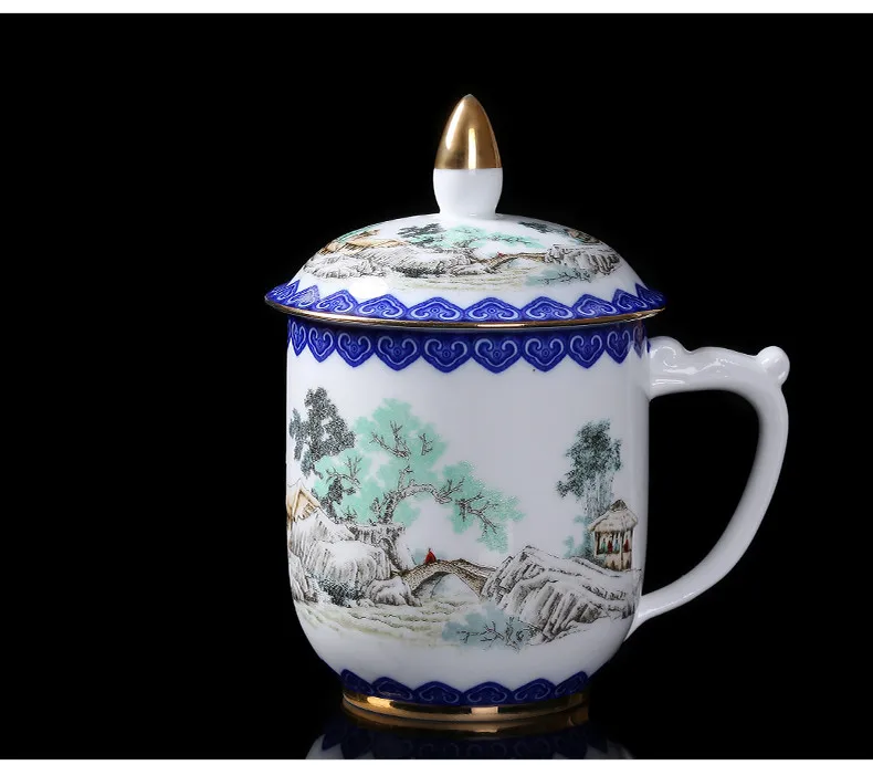 Jingdezhen Ceramic Tea Mug Home Office Household Silver Cup 999 Sterling Silver Health Water Cup Personal Mug Drinkware