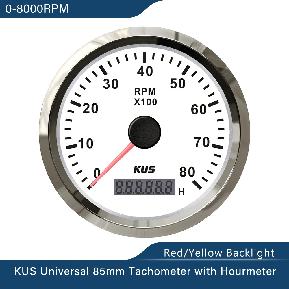 Kus Marine Tachometer Gauge With Hour Meter Boat Rpm Tachometer 8000rpm 12v 24v With Backlight Tachometers Aliexpress