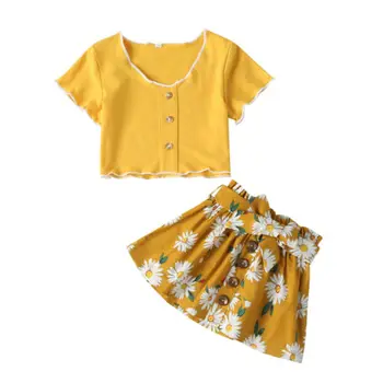 

Toddler Kids Baby Girl Clothes Set Crops Tops T Shirt Floral Daisy Mini Skirts Outfit Party Sets 6M-4T Summer Clothing 2pcs
