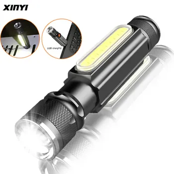 

6000LM USB Rechargeable Multifunctional LED Flashlight Built-in battery Powerful T6 torch Side COB Light tail magnet Work Light
