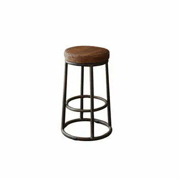 

American Style Iron Leisure Chair Retro Bar Chair Solid Wood Bar Chair Old Round Bar Stool High Foot Dining Chair Coffee Chair