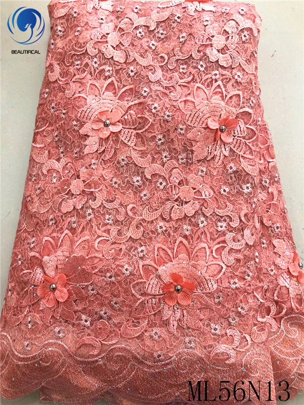 

BEAUTIFICAL French lace fabrics 3d flowers net lace fabric with stones Fashion 5yards tulle lace fabric for dress ML56N13
