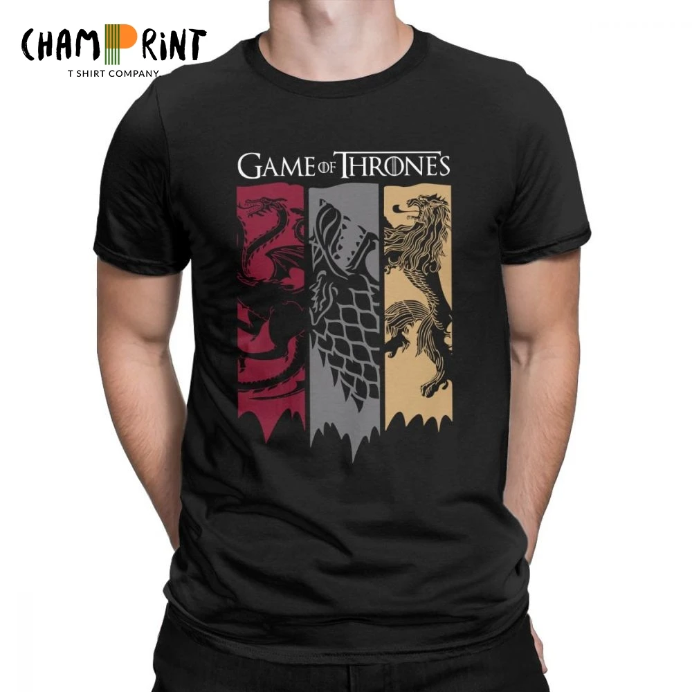 Camiseta de Juego de tronos para hombres casa Stark Targaryen Lannister impreso TeesO cuello 100% camisetas de - AliExpress