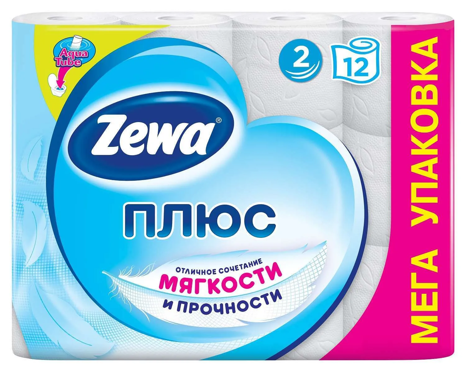 Туалетная бумага «Белая» Zewa Plus, 2 слоя 12 рулонов