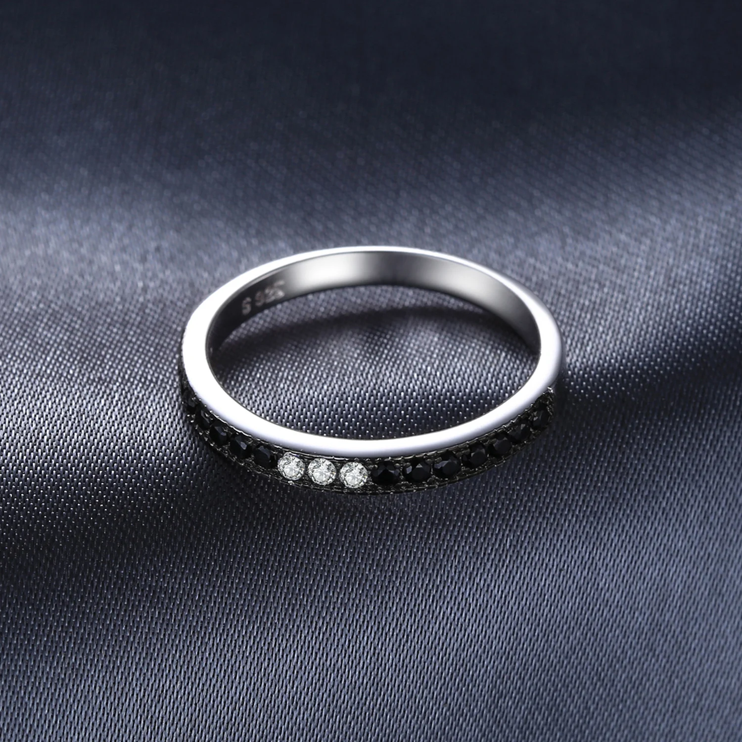 JewelryPalace Genuine Black Spinel Ring 925 Sterling Silver Rings for Women Wedding Rings Eternity Band Silver 925 Fine Jewelry