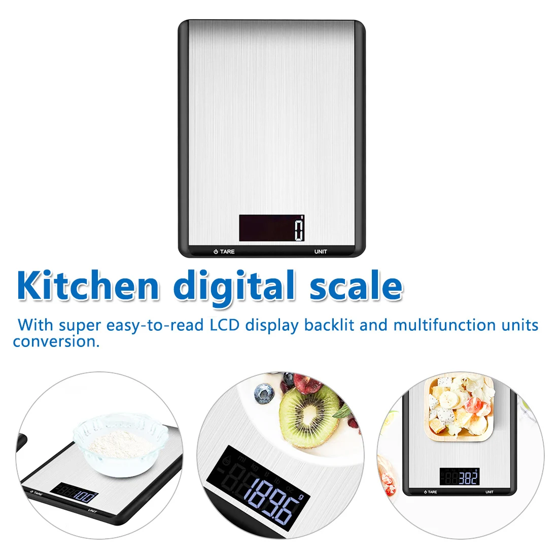 Модные электронные весы для выпечки с ЖК-дисплеем и подсветкой, цифровые кухонные весы из нержавеющей стали