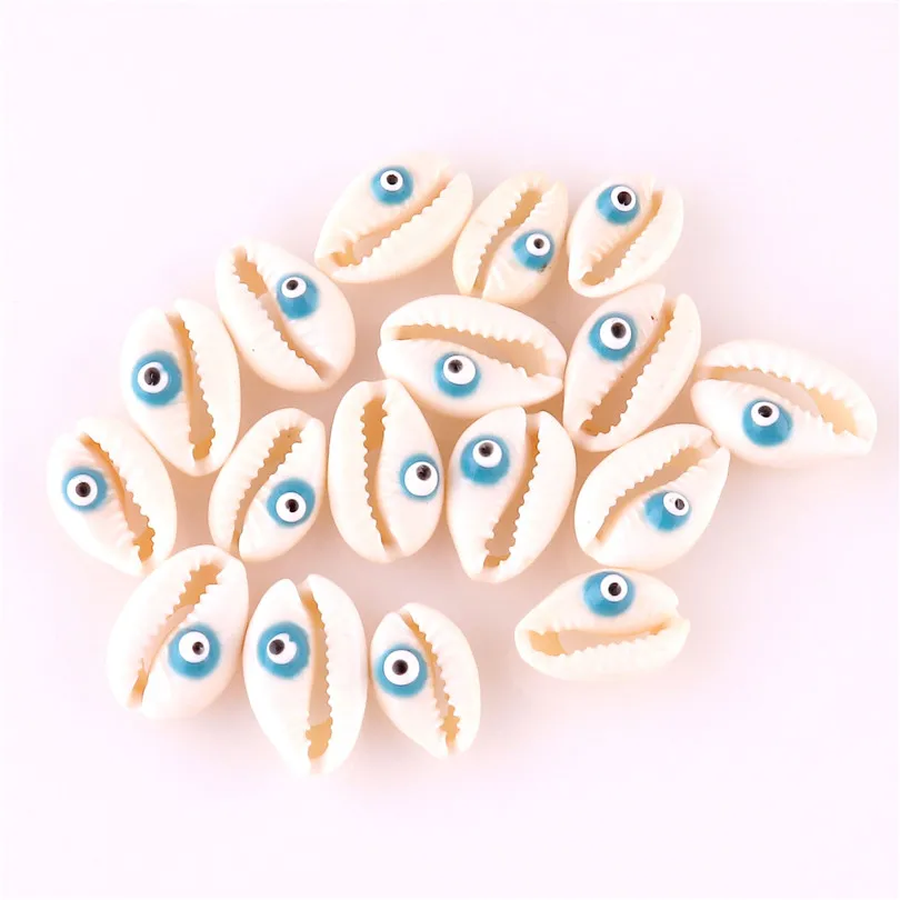 10x Natural Shell Loose Beads Bracelet Enamel Blue Evil Eye Puka Cowrie for DIY Jewelry Making 23170 | Украшения и аксессуары