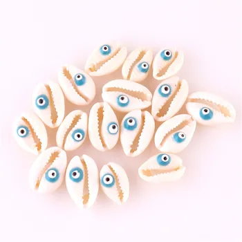 

10x Natural Shell Loose Beads Bracelet Enamel Blue Evil Eye Puka Cowrie Shell Beads for DIY Bracelet Jewelry Making 23170