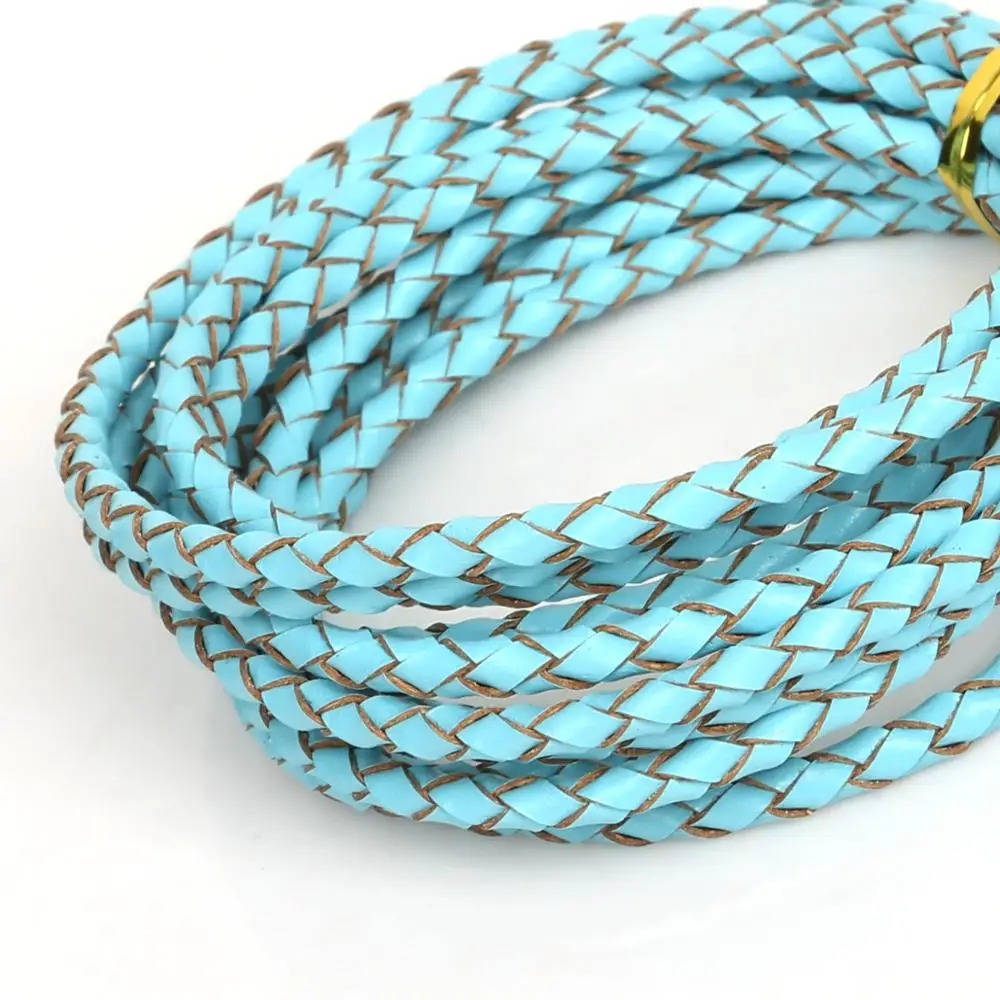 2 м диаметр 3 мм Плетеный Натуральная кожа круглый шнур веревка из натуральной кожи шнур веревка подходит для ювелирных изделий DIY ремесло - Цвет: Turquoise