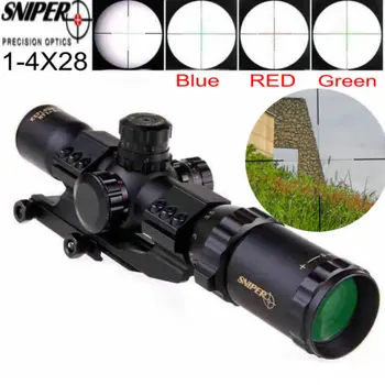 

SNIPER Hunting Riflescope 1-4X28 Glass Etched Chevron Reticle Long Eye Relief Tactical Optical Sight RGB Illuminated Rifle Scope