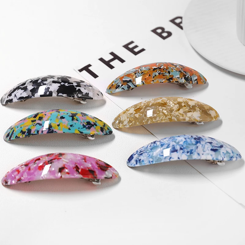 6 Pcs/Pack Set Of Basic Acrylic Barrette Pink Pearly And Black Ifinishes Small Hair Clips For Women Accessories |