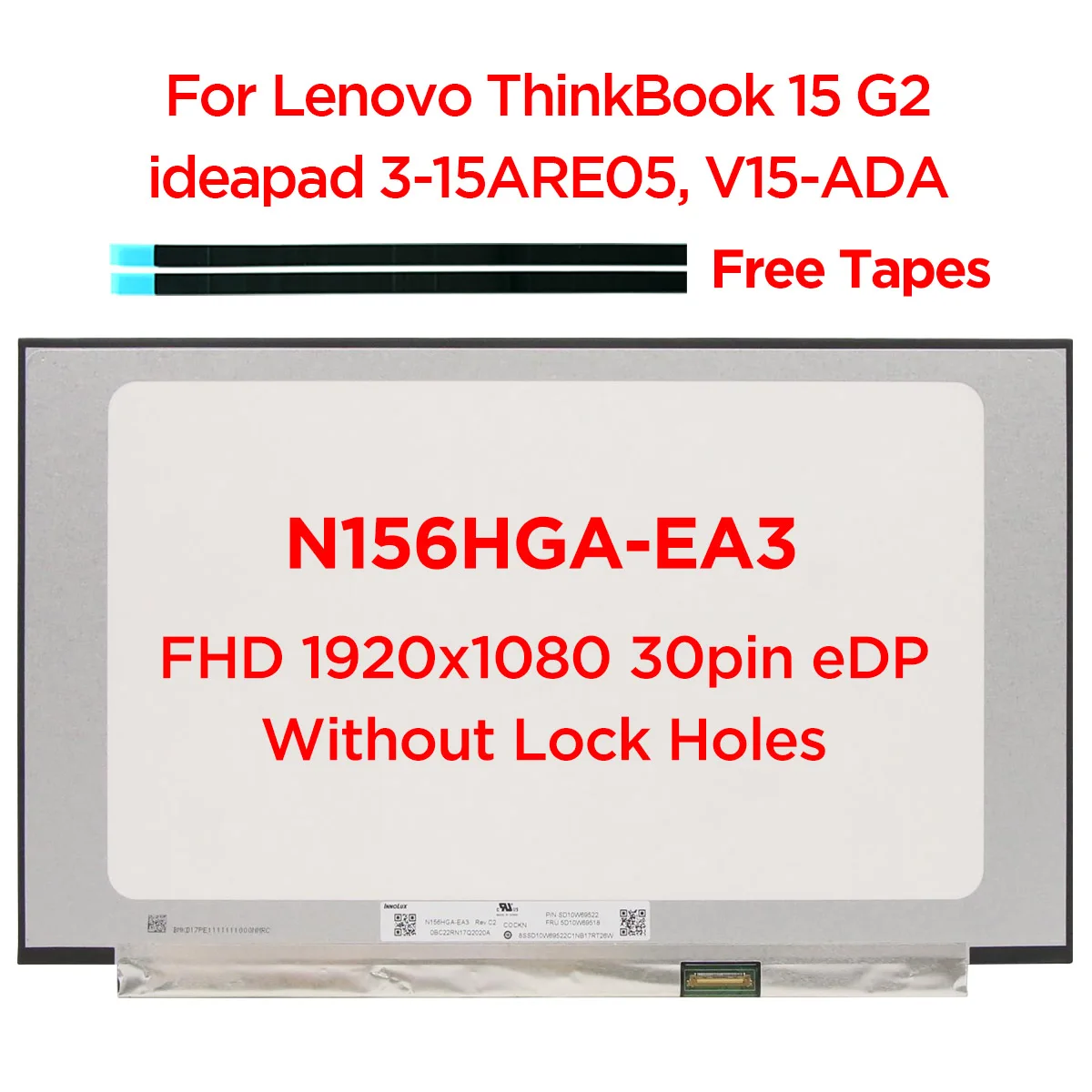 

Тонкий ЖК-экран для ноутбука 15,6 дюйма, Φ C1 C2 C4, для Lenovo ideapad 3-15ARE05 3-15IML05, Φ FHD 30 pins eDP