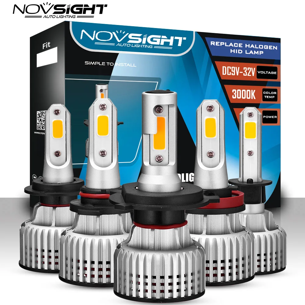 Novsight 3000K золото желтый супер яркий h4 h7 светодиодный лампы для фар 12V 72w 10000lm h8 h9 h11 hb3